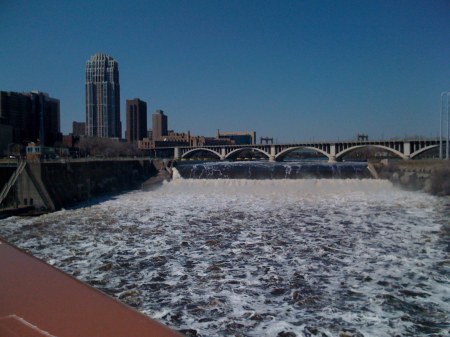 saint anthony falls as seen from the historic stone arch bridge